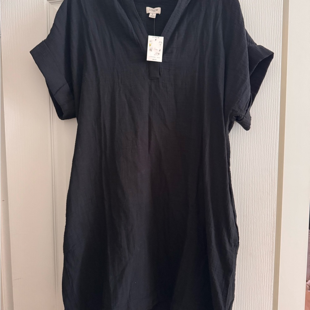 NWT black linen Jcrew dress swim suit coverup summer knee length women’s large L